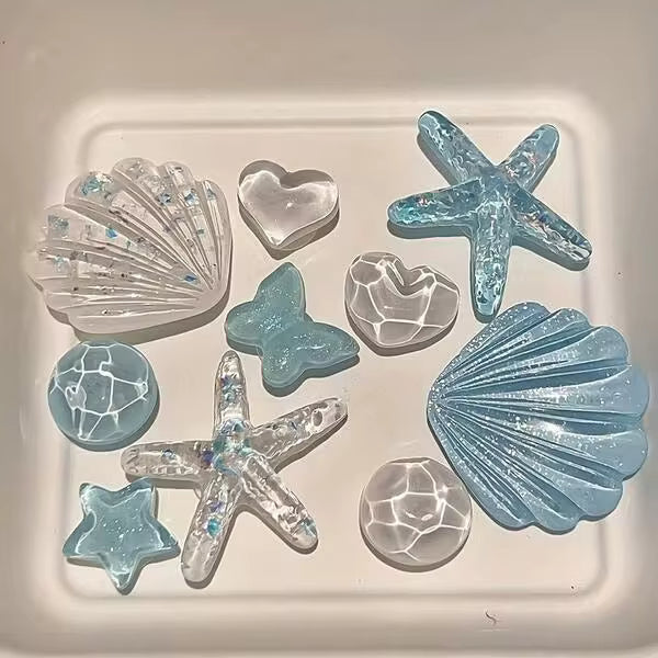 10pcs Realistic Starfish Shell Water Ripple Star-Shaped Summer Beach Style Detachable Shoe Charms, Perfect Summer Gift